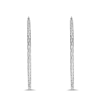 14K White Gold Thickness Hinged Diamond Cut Hoop Earrings - 6 Differnet Size Available, Best Anniversary, Birthday Gift for Her
